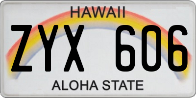 HI license plate ZYX606