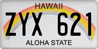 HI license plate ZYX621