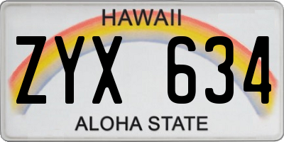 HI license plate ZYX634