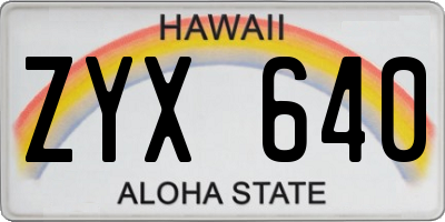 HI license plate ZYX640