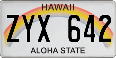 HI license plate ZYX642
