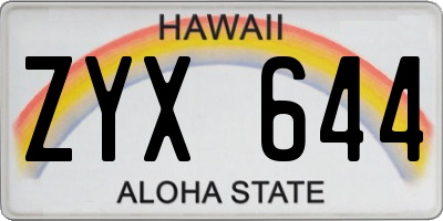 HI license plate ZYX644