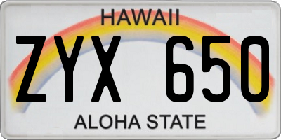 HI license plate ZYX650