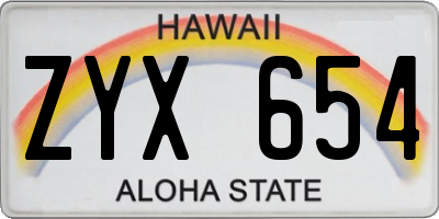 HI license plate ZYX654