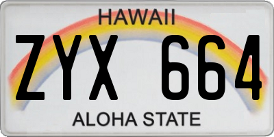 HI license plate ZYX664