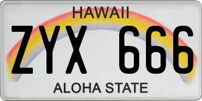HI license plate ZYX666