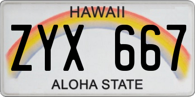 HI license plate ZYX667