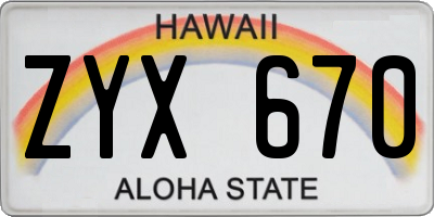 HI license plate ZYX670
