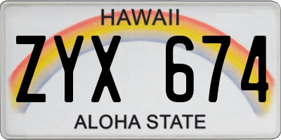 HI license plate ZYX674