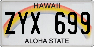HI license plate ZYX699