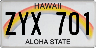 HI license plate ZYX701