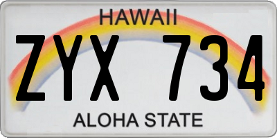 HI license plate ZYX734