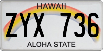 HI license plate ZYX736