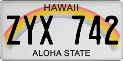 HI license plate ZYX742