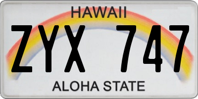 HI license plate ZYX747