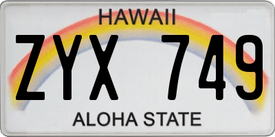 HI license plate ZYX749