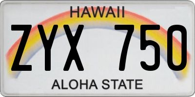 HI license plate ZYX750