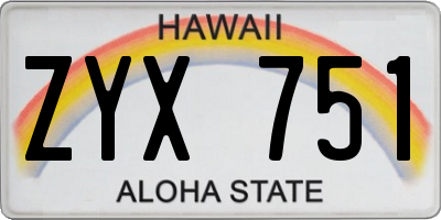 HI license plate ZYX751