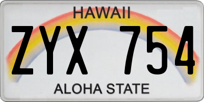 HI license plate ZYX754