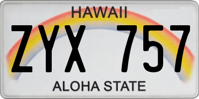 HI license plate ZYX757