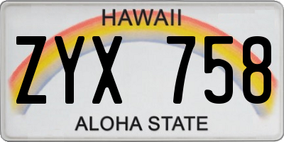HI license plate ZYX758