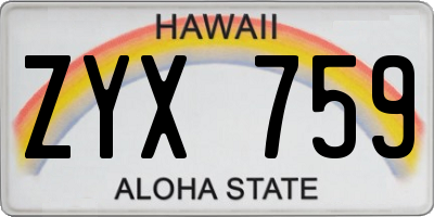 HI license plate ZYX759