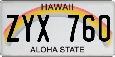 HI license plate ZYX760
