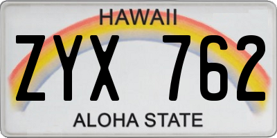 HI license plate ZYX762