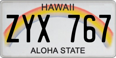 HI license plate ZYX767