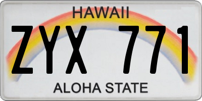 HI license plate ZYX771