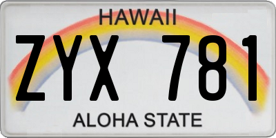 HI license plate ZYX781