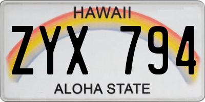 HI license plate ZYX794