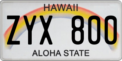 HI license plate ZYX800