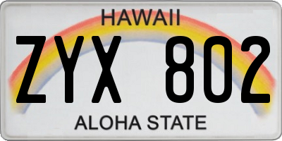 HI license plate ZYX802