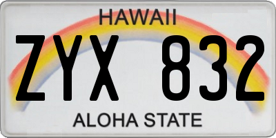 HI license plate ZYX832
