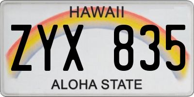 HI license plate ZYX835