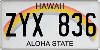 HI license plate ZYX836