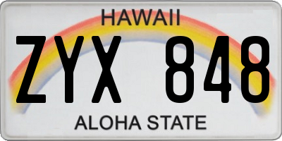 HI license plate ZYX848