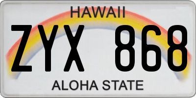 HI license plate ZYX868