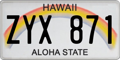HI license plate ZYX871