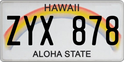 HI license plate ZYX878