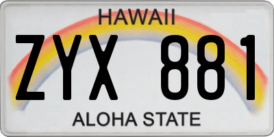 HI license plate ZYX881