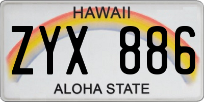 HI license plate ZYX886