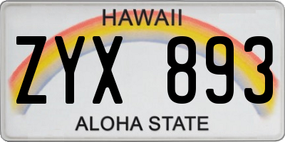 HI license plate ZYX893
