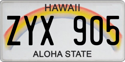 HI license plate ZYX905