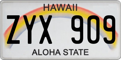 HI license plate ZYX909
