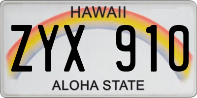 HI license plate ZYX910