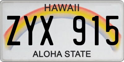 HI license plate ZYX915