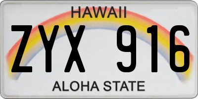 HI license plate ZYX916
