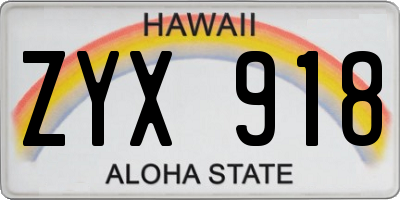 HI license plate ZYX918